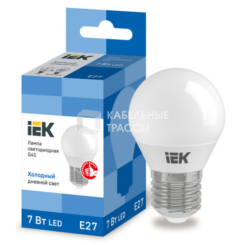Лампа светодиодная LED 7Вт Е27 230В 6500К ECO G45 шар | LLE-G45-7-230-65-E27 | IEK