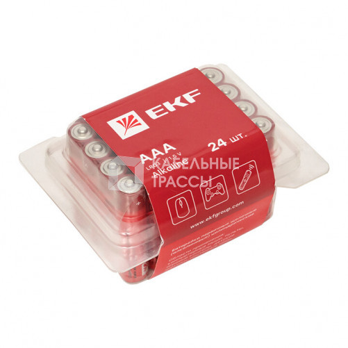 Батарейка алкалиновая типа ААА(LR03) пластиковый бокс 24шт. | LR03-BOX24 | EKF