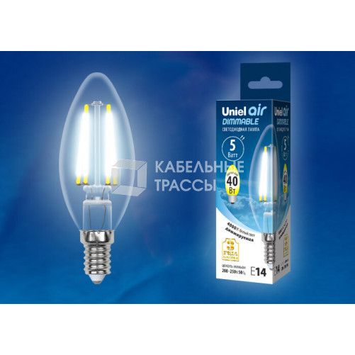 Лампа светодиодная LED-C35-5W/NW/E14/CL/DIM GLA01TR LED диммируемая. 