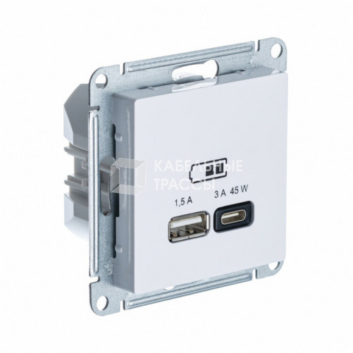 ATLASDESIGN БЕЛЫЙ USB РОЗЕТКА A + тип-C 45W высокоскор.заряд. QC PD | ATN000129 | SE