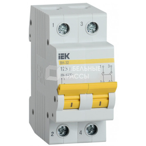 Выключатель нагрузки модульный (мини-рубильник) ВН-32 2Р 125А | MNV10-2-125 | IEK