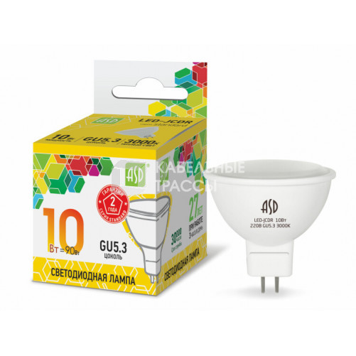 Лампа светодиодная LED-JCDR-standard 10Вт 230В GU5.3 3000К 900Лм | 4690612015811 | ASD