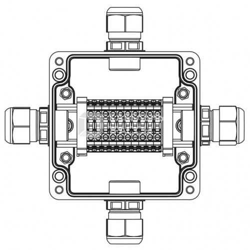 Взрывозащищенная клеммная коробка из полиэстера TBE-P-03-(10xCBC.4)-1xPACMP(A)-1xPACMP(B)-1xPACMP(C)-1xPACMP(D)1Ex e IIC Т5 Gb / Extb IIIC T95°C Db IP