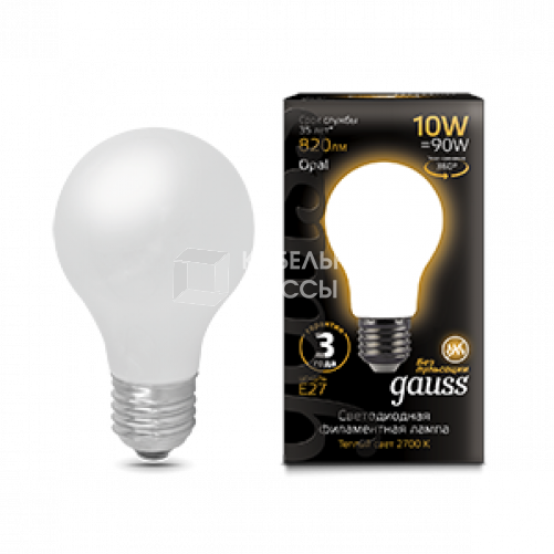 Лампа светодиодная Black LED Filament A60 OPAL E27 10W 820lm 2700К | 102202110 | Gauss