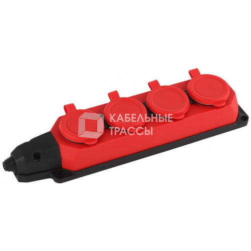 K-4e-RED-IP44 ЭРА Колодка каучуковая с/з 4гн 16A IP44 красная | Б0044553 | ЭРА