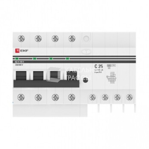 Выключатель автоматический дифференциального тока АД-4 25А/300мА (характеристика C, AC, электронный, защита 270В) 6кА PROxima | DA4-6-25-300-pro | EKF