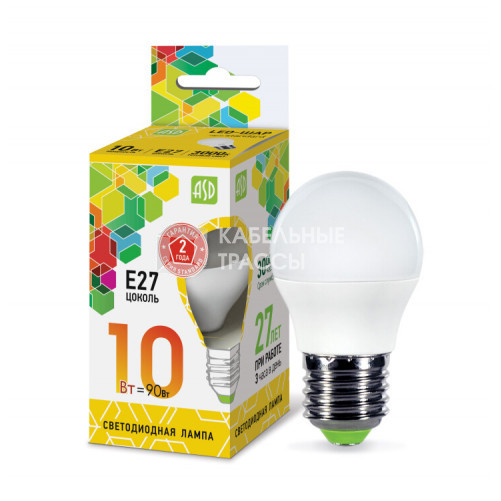 Лампа светодиодная LED-ШАР-standard 10Вт 230В Е27 3000К 900Лм | 4690612015477 | ASD
