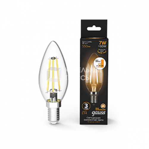 Лампа светодиодная Black LED Filament Свеча E14 7W 550lm 2700К step dimmable | 103801107-S | Gauss
