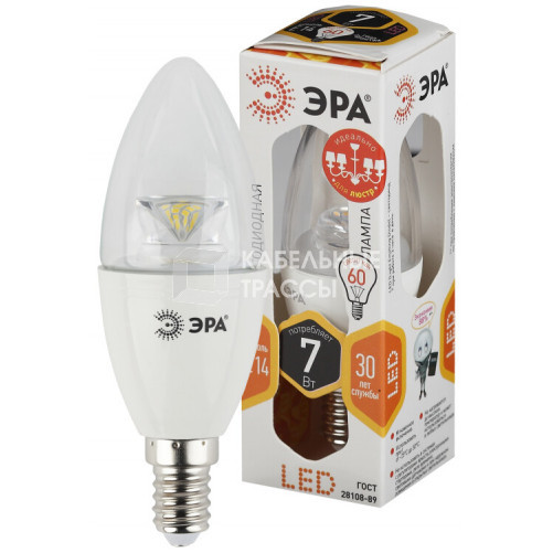 Лампа светодиодная STD LED B35-7W-827-E14-Clear 7Вт свеча теплый белый свет | Б0017235 | ЭРА