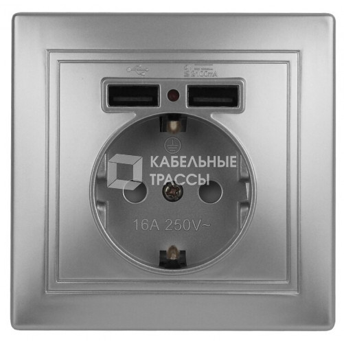 1-410-03 Intro Розетка+USB, IP20, СУ, Plano, алюминий | Б0043249 | Intro