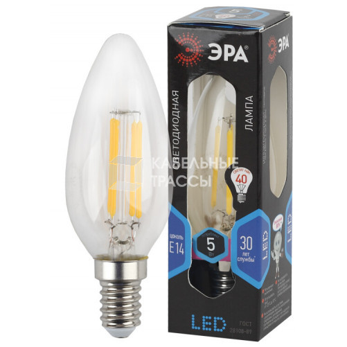 Лампа светодиодная F-LED B35-5W-840-E14 (филамент, свеча, 5Вт, нейтр, E14) | Б0043449 | ЭРА