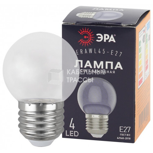 Лампы cветодиодные ERAWL45-E27 LED P45-1W-Е27 (диод. шар, прозр., 4SMD, 1W, E27, для белт-лайт) (10/100/6000) | Б0049572 | ЭРА