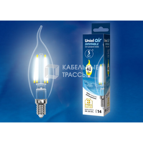 Лампа светодиодная LED-CW35-5W/NW/E14/CL/DIM GLA01TR LED диммируемая. 