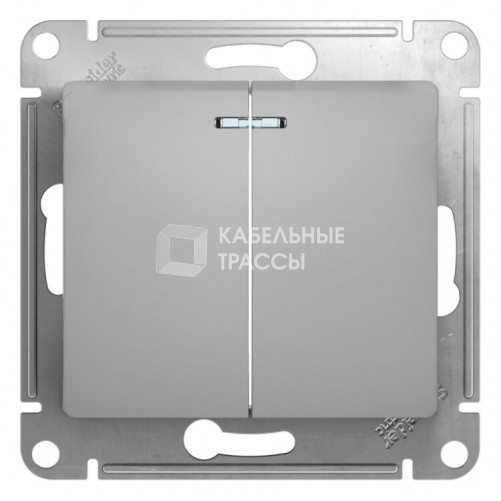 Glossa Алюминий Выключатель 2-клавишный с подсветкой, сх.5а, 10АХ | GSL000353 | Schneider Electric