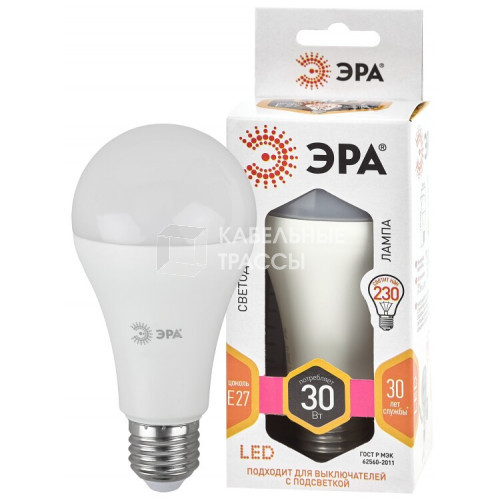 Лампа светодиодная LED A65-30W-827-E27 (диод, груша, 30Вт, тепл, E27) (10/100/1200) | Б0048015 | ЭРА