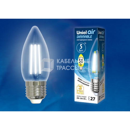 Лампа светодиодная LED-C35-5W/NW/E27/CL/DIM GLA01TR LED диммируемая. 