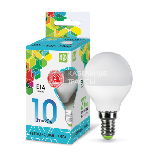 Лампа светодиодная LED-ШАР-standard 10Вт 230В Е14 4000К 900Лм | 4690612015453 | ASD
