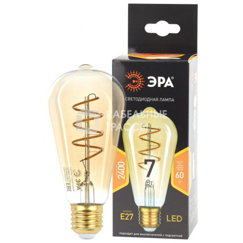 Лампа светодиодная F-LED ST64-7W-824-E27 spiral gold (филамент, спир зол, 7Вт, тепл, E27) (20/960) | Б0047665 | ЭРА