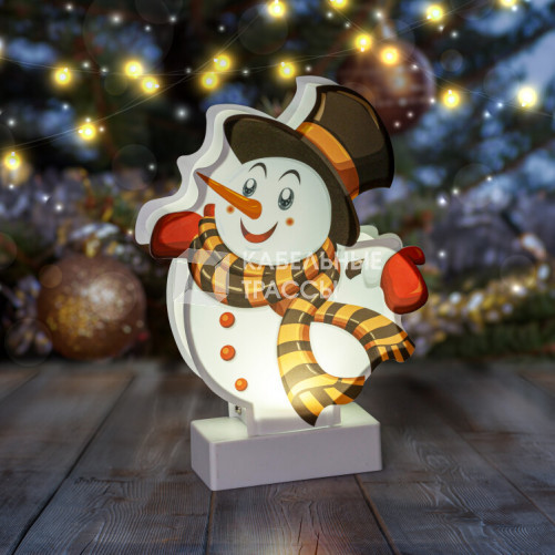 Новогодний декоративный светильник Снеговичок EGNDS-08 холодный белый диодов , h 24 см, 3*АА, IP20 | Б0051932 | ЭРА