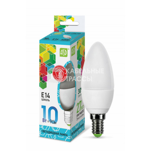 Лампа светодиодная LED-СВЕЧА-standard 10Вт 230В Е14 4000К 900Лм | 4690612015576 | ASD