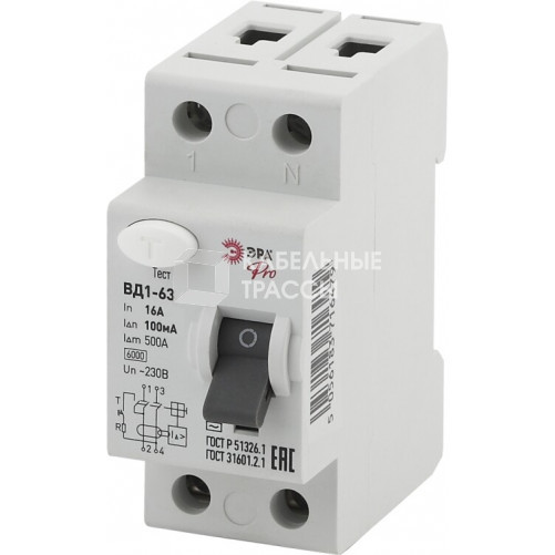 Выключатель дифференциальный (УЗО) (электромеханическое) NO-902-72 ВД1-63 1P+N 16А 100мА Pro | Б0031911 | ЭРА