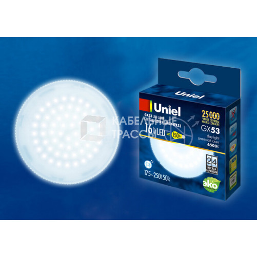 Лампа светодиодная LED-GX53-16W/6500K/GX53/FR PLZ01WH LED, матовая. 6500K | UL-00005315 | Uniel