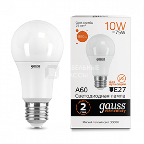 Лампа светодиодная LED 10Вт E27 220В 2700К Elementary A60 | 23210 | Gauss