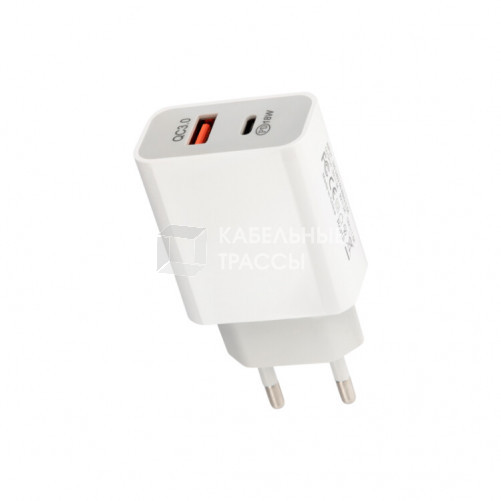 Сетевое зарядное устройство REXANT USB-A+USB-C адаптер, 18W белое |18-2216 | REXANT