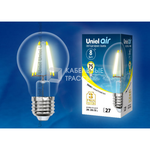 Лампа светодиодная LED-A60-8W/WW/E27/CL GLA01TR LED. 