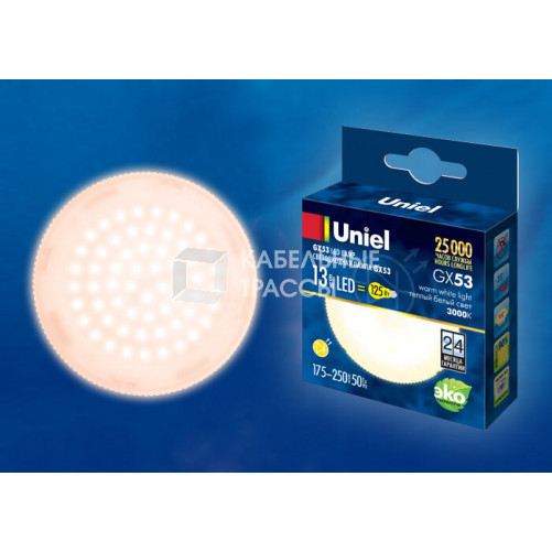 Лампа светодиодная LED-GX53-13W/WW/GX53/FR PLZ01WH LED, матовая. 3000K | UL-00003724 | Uniel