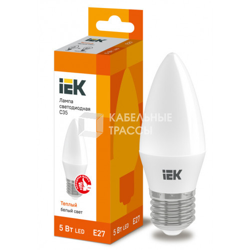 Лампа светодиодная LED 5Вт Е27 220В 3000К C35 свеча | LLE-C35-5-230-30-E27 | IEK