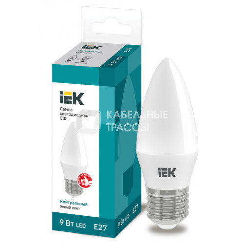 Лампа светодиодная LED 9Вт 230В 4000К E27 свеча | LLE-C35-9-230-40-E27 | IEK