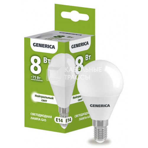 Лампа светодиодная G45 шар 8Вт 230В 4000К E14 GENERICA | LL-G45-08-230-40-E14-G | IEK