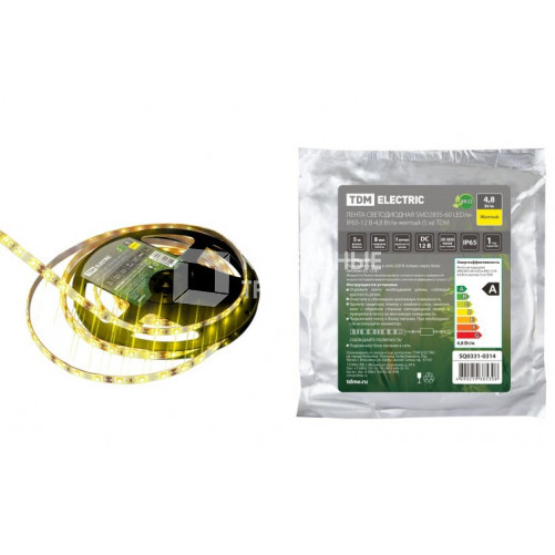 Лента светодиодная SMD2835-60 LED/м-IP65-12 В-4,8 Вт/м-желтый (5 м) | SQ0331-0314 | TDM