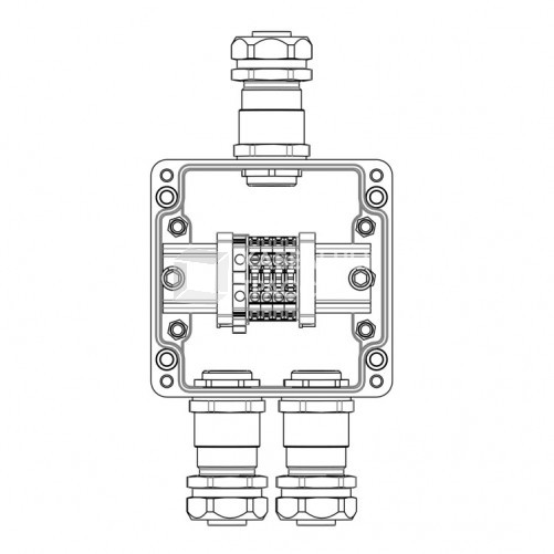Взрывозащищенная клеммная коробка из полиэстера TBE-P-03-(4xCBC.4-1xTEO.4)-1xKAEPM3MHK-20(A)-2xKAEPM3MHK-20(C)1Ex e IIC Т5 Gb / Extb IIIC T95°C Db IP6