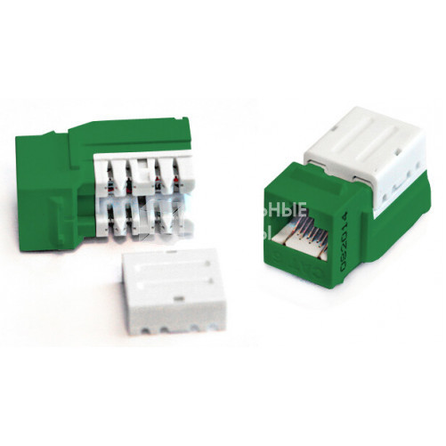 Вставка Keystone Jack KJNE-8P8C-C6-90-GN RJ-45(8P8C), категория 6, 110 IDC, заделка с помощью NE-TOOL, зеленая | 212410 | Hyperline