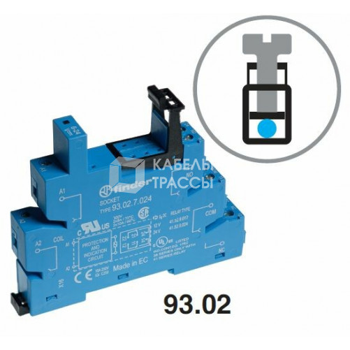 Розетка с винтовыми клеммами (с зажимной клетью) для реле 41 серии; питание 24В DC; в комплекте пластиковая клипса; опции: LED | 93027024 | Finder