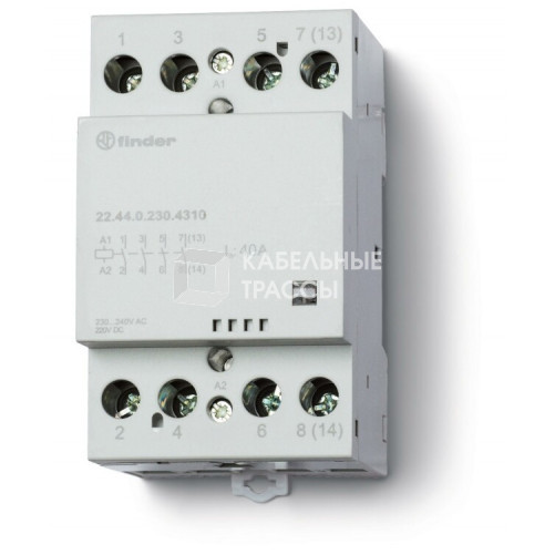 Модульный контактор; 3NO+1NC 40А; контакты AgSnO2; катушка 12В АС/DC; ширина 53.5мм; степень защиты IP20; опции: мех.индикатор | 224400124710 | Finder