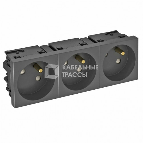 Розетка тройная 33° Modul45connect, франц. стандарт, 250 В, 16A (черный) (STD-F3C SWGR3) | 6120700 | OBO Bettermann