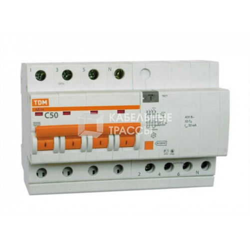 Выключатель автоматический дифференциального тока АД14 4п 6А C 10мА тип AC (8 мод) | SQ0204-0026 | TDM